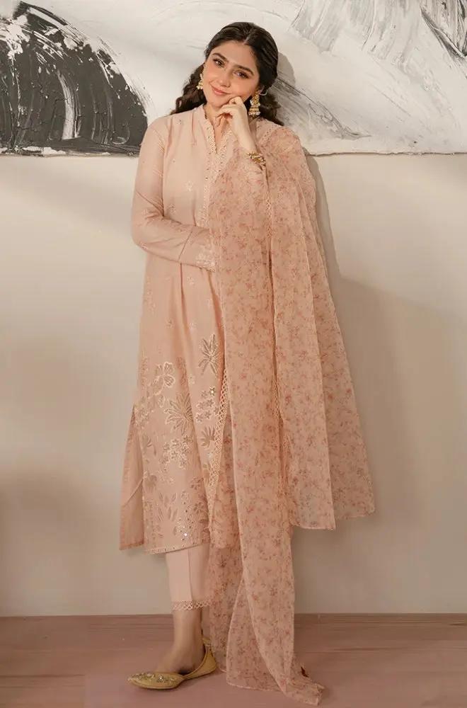 Cross Stitch - 3PC Unstitched Lawn Embroidered Shirt with Printed Cotton Net Dupatta - RF1068 royalpret