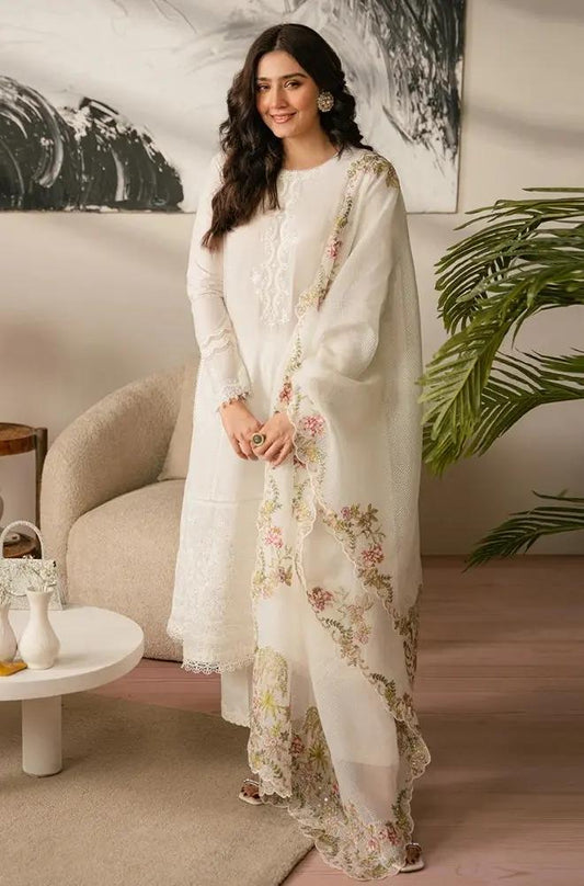 Cross Stitch - 3PC Unstitched Lawn Sequence Embroidered Shirt with Sequence Embroidered Khadi Net Dupatta - RF1069 royalpret