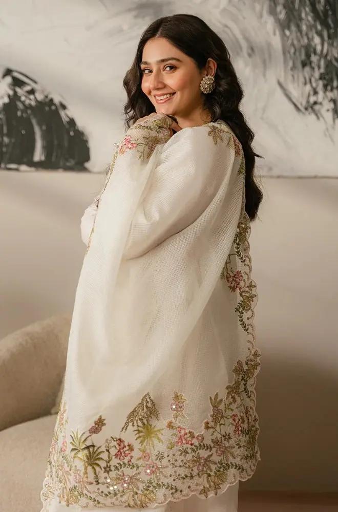 Cross Stitch - 3PC Unstitched Lawn Sequence Embroidered Shirt with Sequence Embroidered Khadi Net Dupatta - RF1069 royalpret