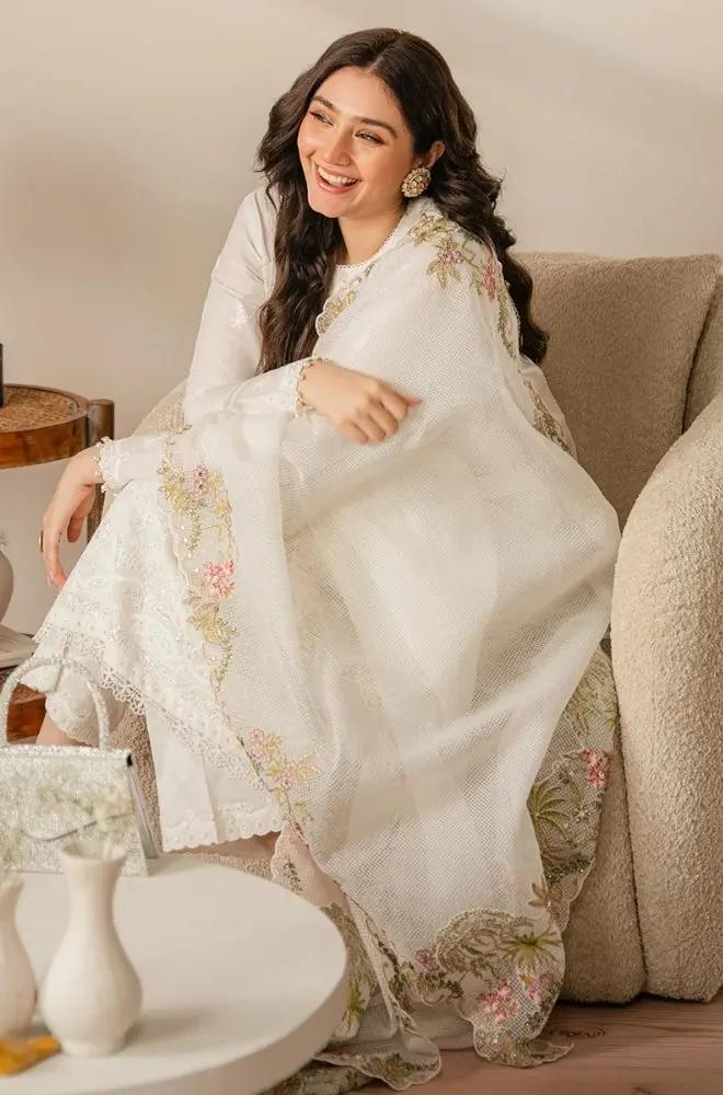 Cross Stitch - 3PC Unstitched Lawn Sequence Embroidered Shirt with Sequence Embroidered Khadi Net Dupatta - RF1069 royalpret