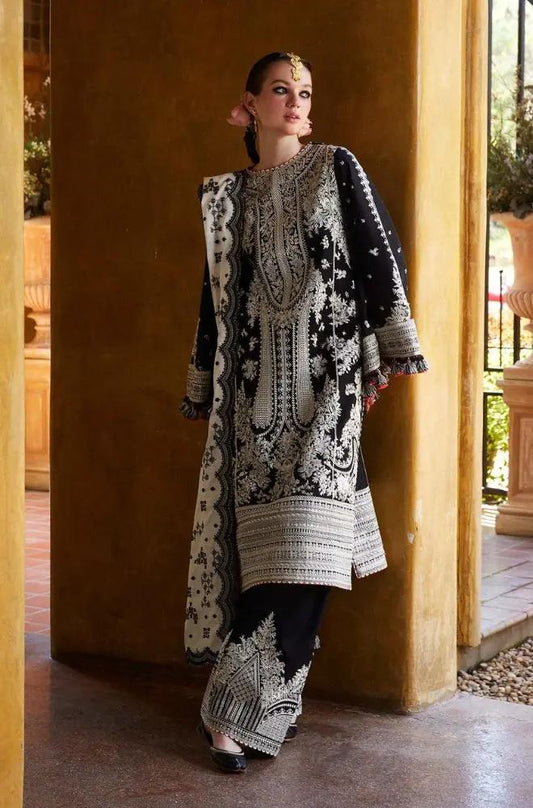 Hussain Rehar - 3PC Lawn Embroidered Shirt with Embroidered Slub Net Dupatta (Unstitched) - RF1309 royalpret