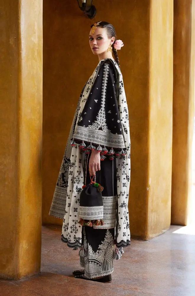 Hussain Rehar - 3PC Lawn Embroidered Shirt with Embroidered Slub Net Dupatta (Unstitched) - RF1309 royalpret