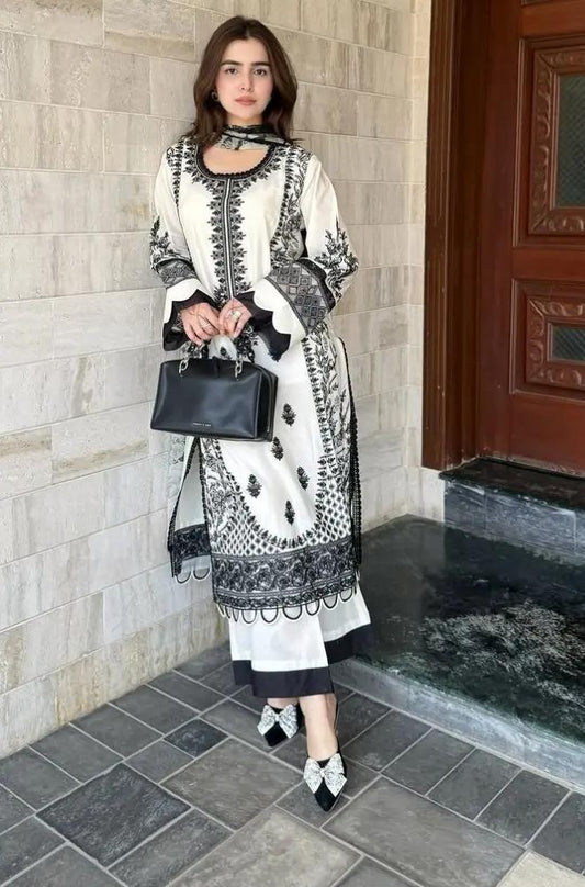 Jade - 3PC Lawn Embroidered Shirt with Printed Chiffon Dupatta (Unstitched) - RF1353 Royal Pret