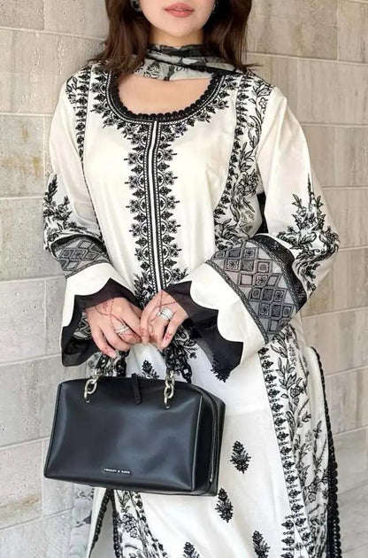 Jade - 3PC Lawn Embroidered Shirt with Printed Chiffon Dupatta (Unstitched) - RF1353 Royal Pret