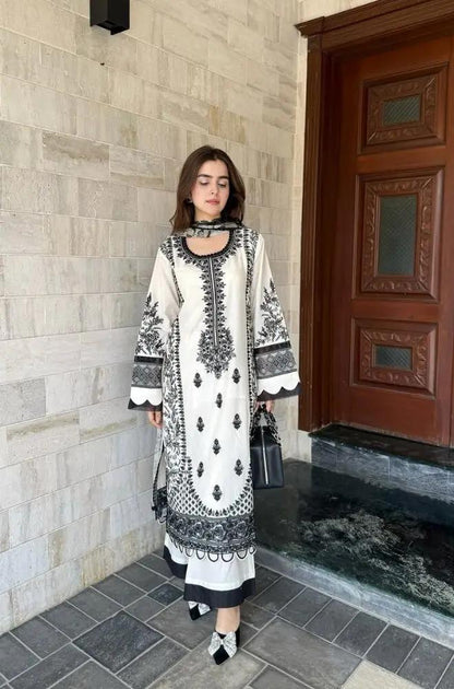 Jade - 3PC Lawn Embroidered Shirt with Printed Chiffon Dupatta (Unstitched) - RF1353 Royal Pret