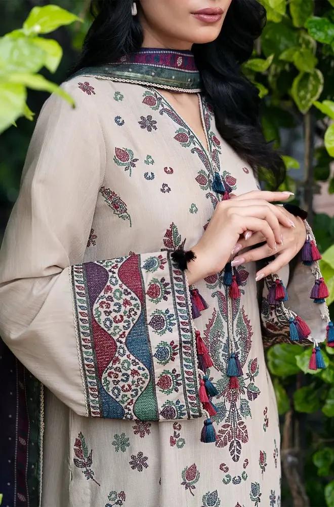 Jazmin - 3PC Unstitched Dhanak Embroidered Shirt with Pashmina Shawl and Trouser - RF1180 royalpret