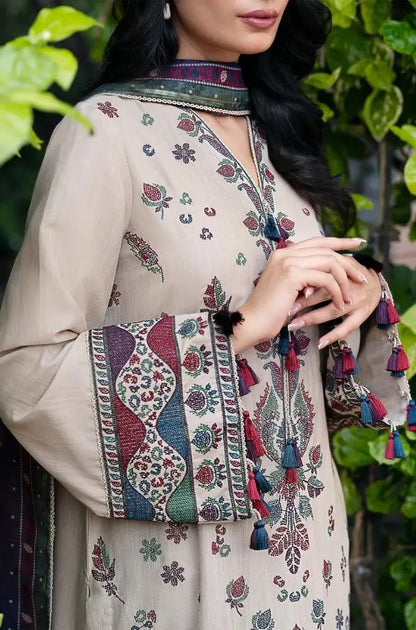 Jazmin - 3PC Unstitched Dhanak Embroidered Shirt with Pashmina Shawl and Trouser - RF1180 royalpret
