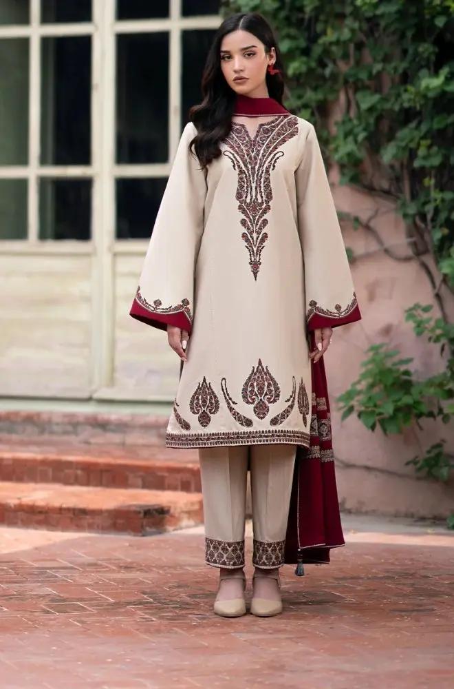 Jazmin - 3PC Unstitched Dhanak Embroidered Shirt with Pashmina Wool Shawl and Embroidered Trouser - RF1171 royalpret