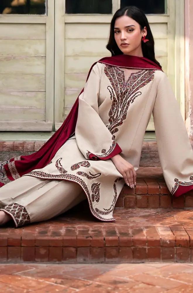 Jazmin - 3PC Unstitched Dhanak Embroidered Shirt with Pashmina Wool Shawl and Embroidered Trouser - RF1171 royalpret