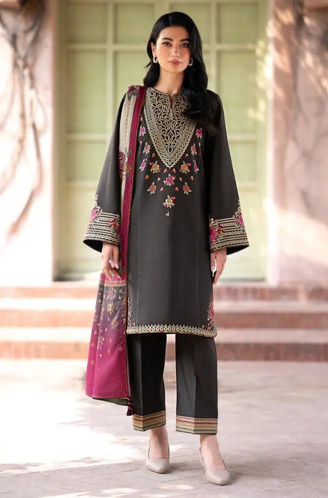 Jazmin - 3PC Unstitched Dhanak Embroidered Shirt with Printed Pashmina Wool Shawl and Embroidered Trouser - RF1189 royalpret