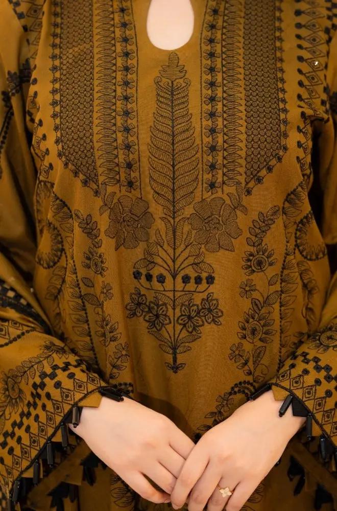 Libaas - 3PC Unstitched Dhanak Embroidered Shirt with Dhanak Embroidered Dupatta and Trouser - RF1289 Royal Pret