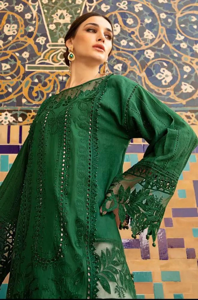 Maria B - 3PC Lawn Embroidered Shirt with Organza Embroidered Dupatta and Lawn Self Print Trousers - RF0691 royalpret