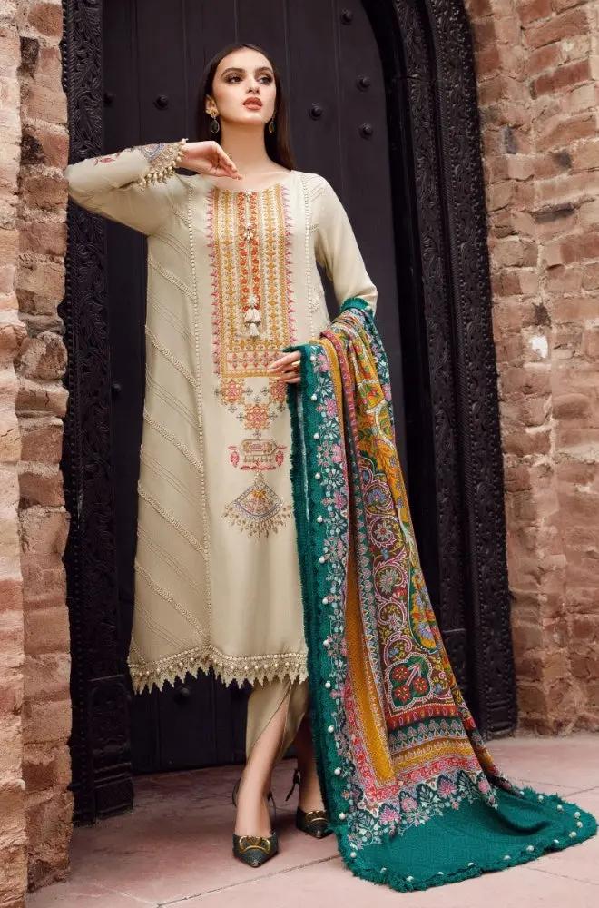 Maria B - 3PC Unstitched Dhanak Embroidered Shirt with Digital Printed Dupatta and Trouser - RF0896 royalpret