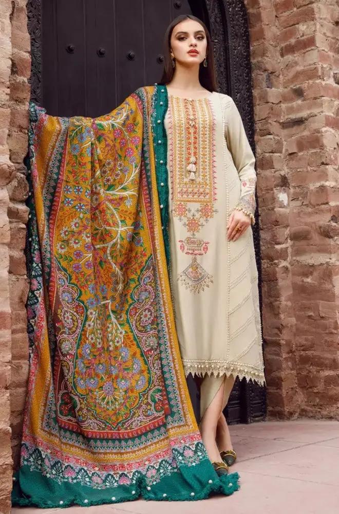 Maria B - 3PC Unstitched Dhanak Embroidered Shirt with Digital Printed Dupatta and Trouser - RF0896 royalpret