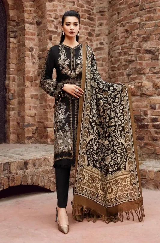 Maria B - 3PC Unstitched Dhanak Embroidered Shirt with Digital Printed Dupatta and Trouser - RF1196 royalpret