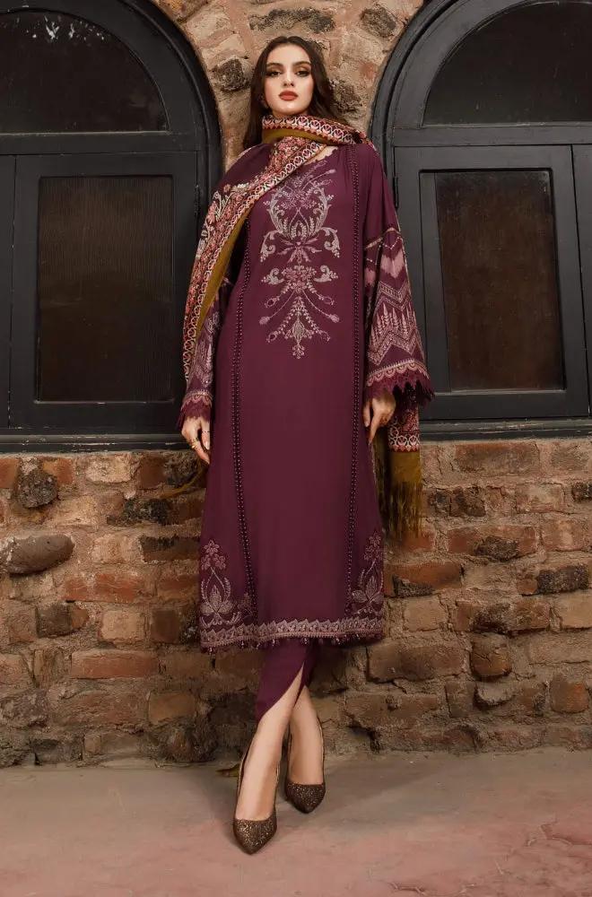 Maria B - 3PC Unstitched Dhanak Embroidered Shirt with Digital Printed Dupatta and Trouser - RF1203 royalpret