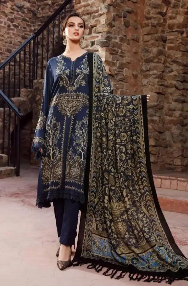 Maria B - 3PC Unstitched Dhanak Embroidered Shirt with Digital Printed Dupatta and Trouser - RF1206 royalpret