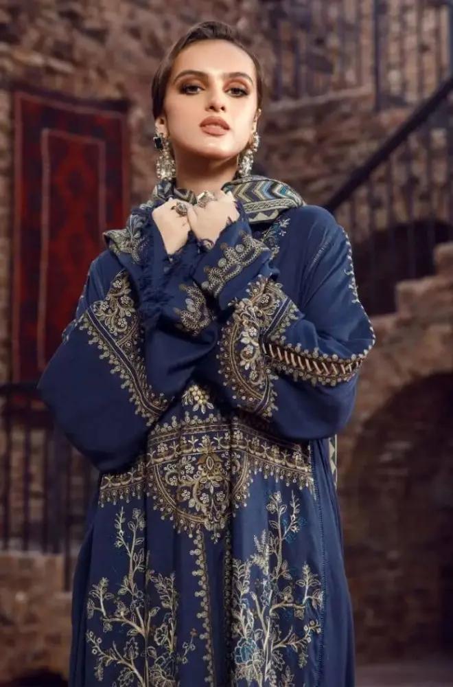 Maria B - 3PC Unstitched Dhanak Embroidered Shirt with Digital Printed Dupatta and Trouser - RF1206 royalpret