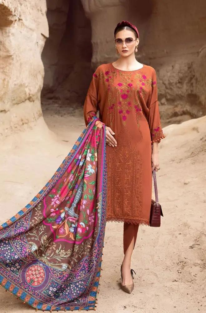 Maria B - 3PC Unstitched Dhanak Embroidered Shirt with Digital Printed Dupatta and Trouser - RF1207 royalpret