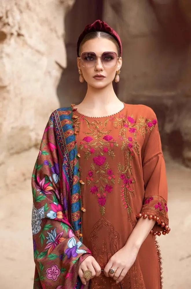 Maria B - 3PC Unstitched Dhanak Embroidered Shirt with Digital Printed Dupatta and Trouser - RF1207 royalpret