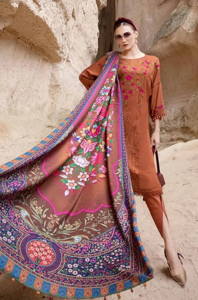 Maria B - 3PC Unstitched Dhanak Embroidered Shirt with Digital Printed Dupatta and Trouser - RF1207 royalpret