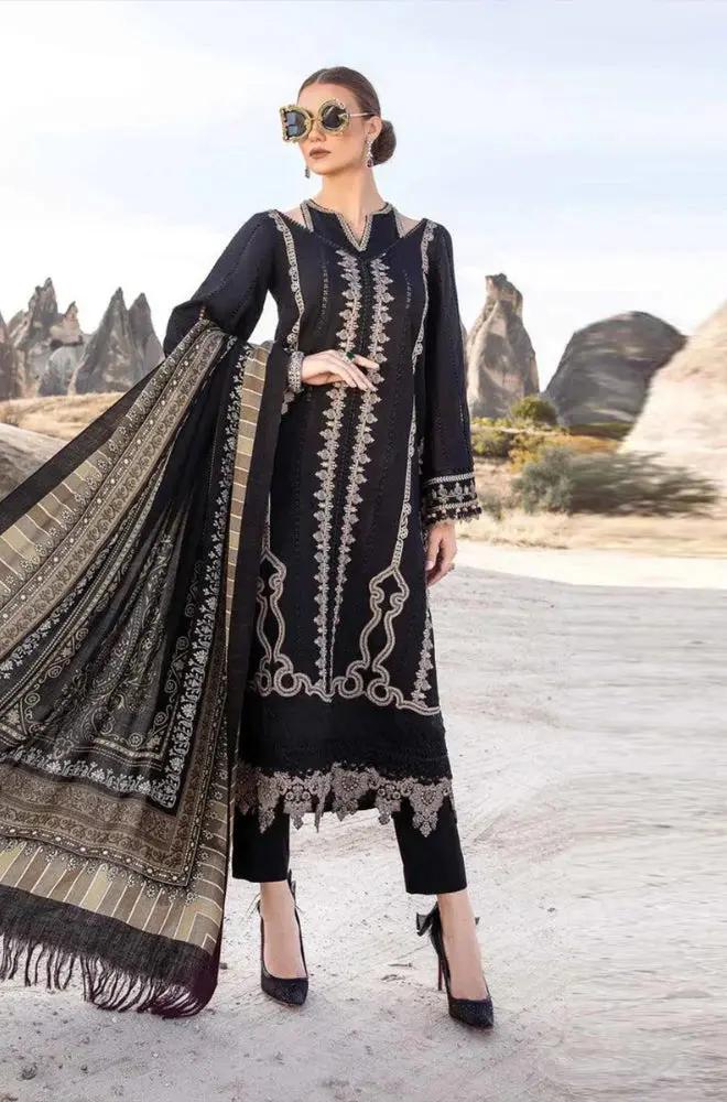 Maria B - 3PC Unstitched Dhanak Embroidered Shirt with Digital Printed Dupatta and Trouser - RF1252 Royal Pret