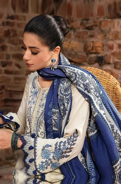 Maria B - 3PC Unstitched Dhanak Embroidered Shirt with Printed Dupatta and Trouser - RF1198 royalpret