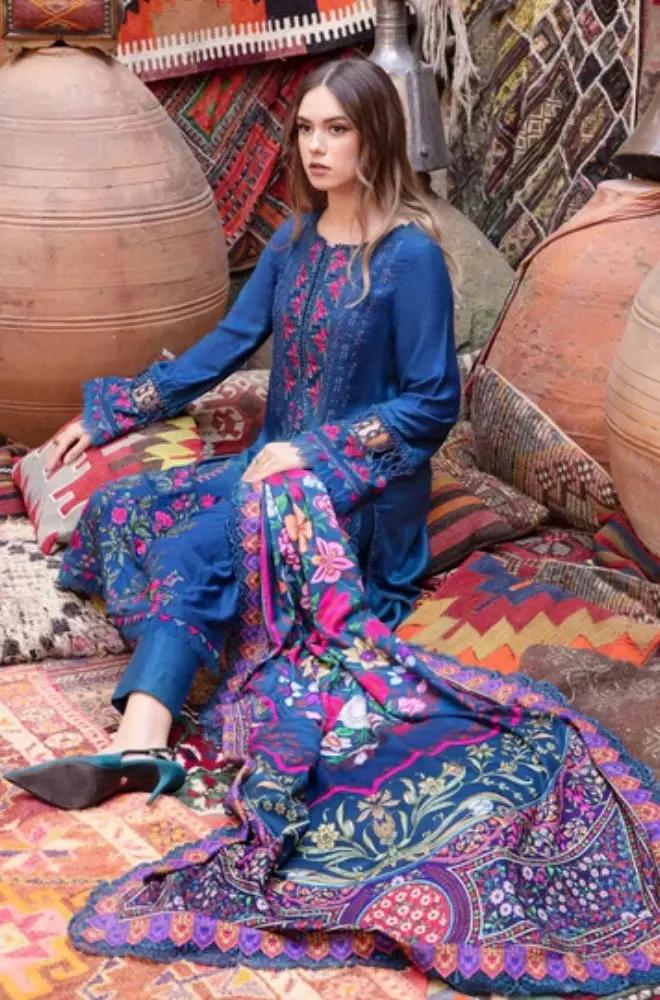 Maria B - 3PC Unstitched Dhanak Embroidered Shirt with Printed Wool Shawl and Trouser - RF1204 royalpret