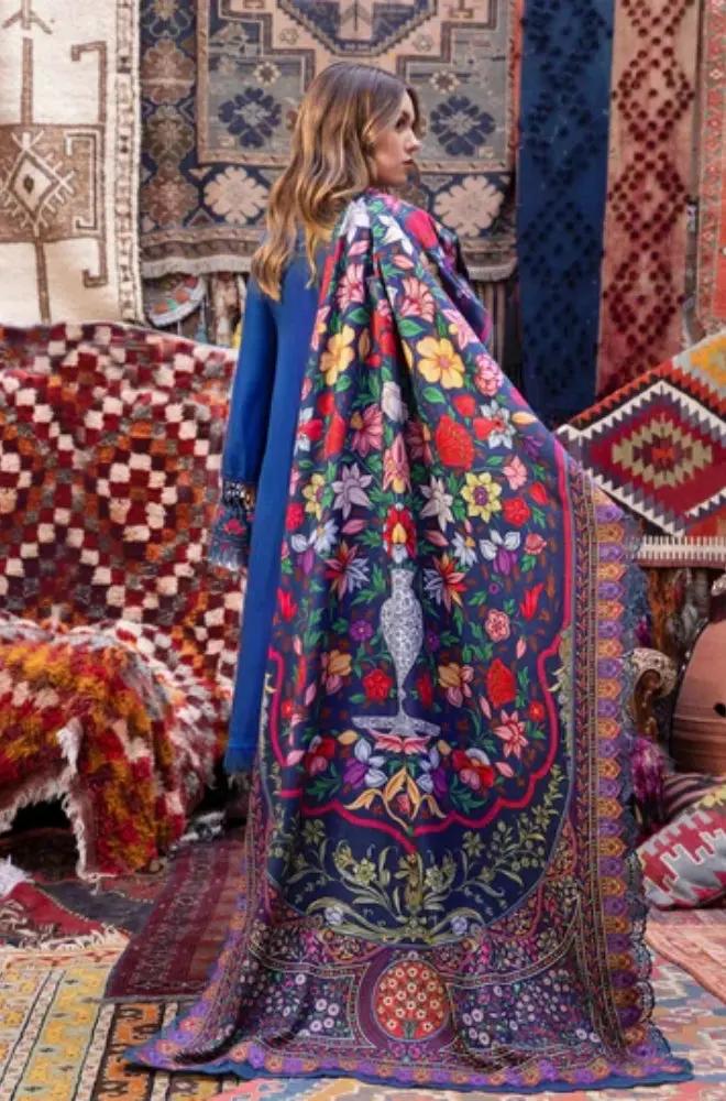 Maria B - 3PC Unstitched Dhanak Embroidered Shirt with Printed Wool Shawl and Trouser - RF1204 royalpret