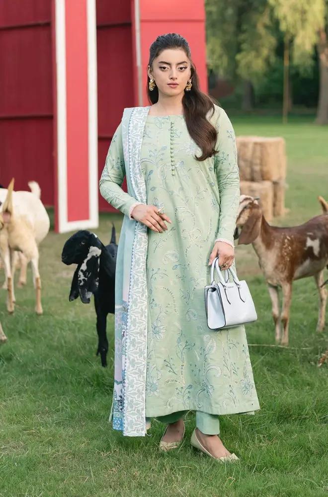 Maryum N Maria - 3PC Khaddar Embroidered Shirt with Digital Printed Dupatta and Trouser - RF1421 Royal Pret