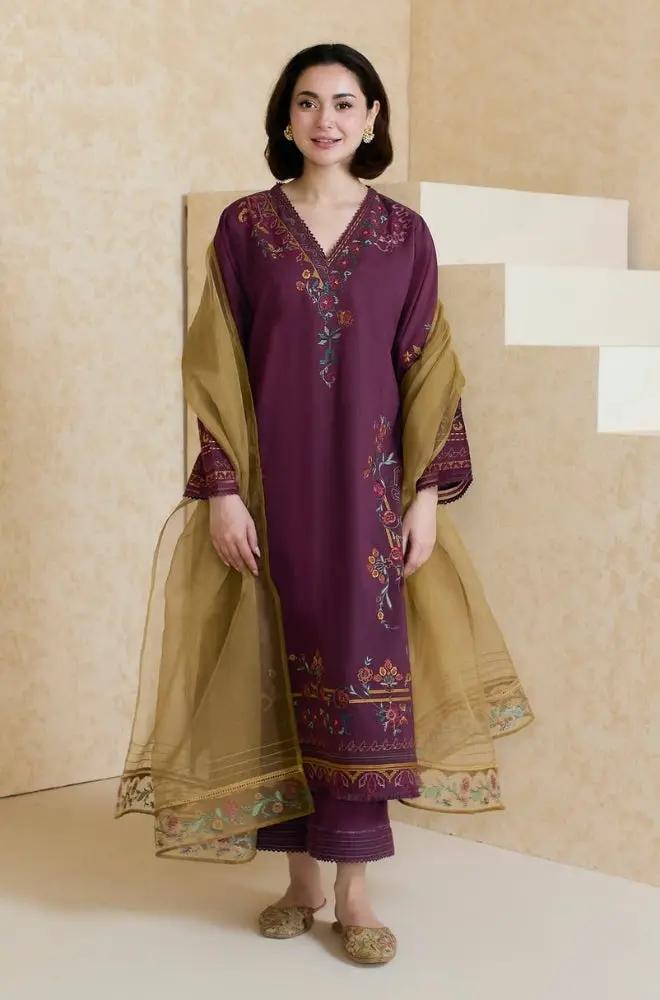 Mishkaa - 3PC Lawn Embroidered Shirt with Embroidered Chiffon Dupatta (Unstitched) - RF1332 royalpret
