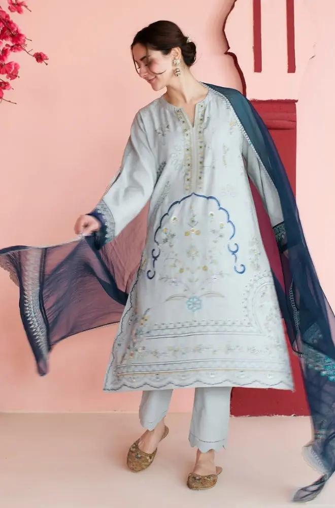 Mishkaa - 3PC Lawn Embroidered Shirt with Embroidered Khadi Net Dupatta (Unstitched) - RF1336 royalpret