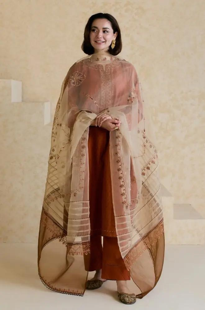 Mishkaa - 3PC Lawn Embroidered Shirt with Printed Chiffon Dupatta (Unstitched) - RF1333 Royalpret