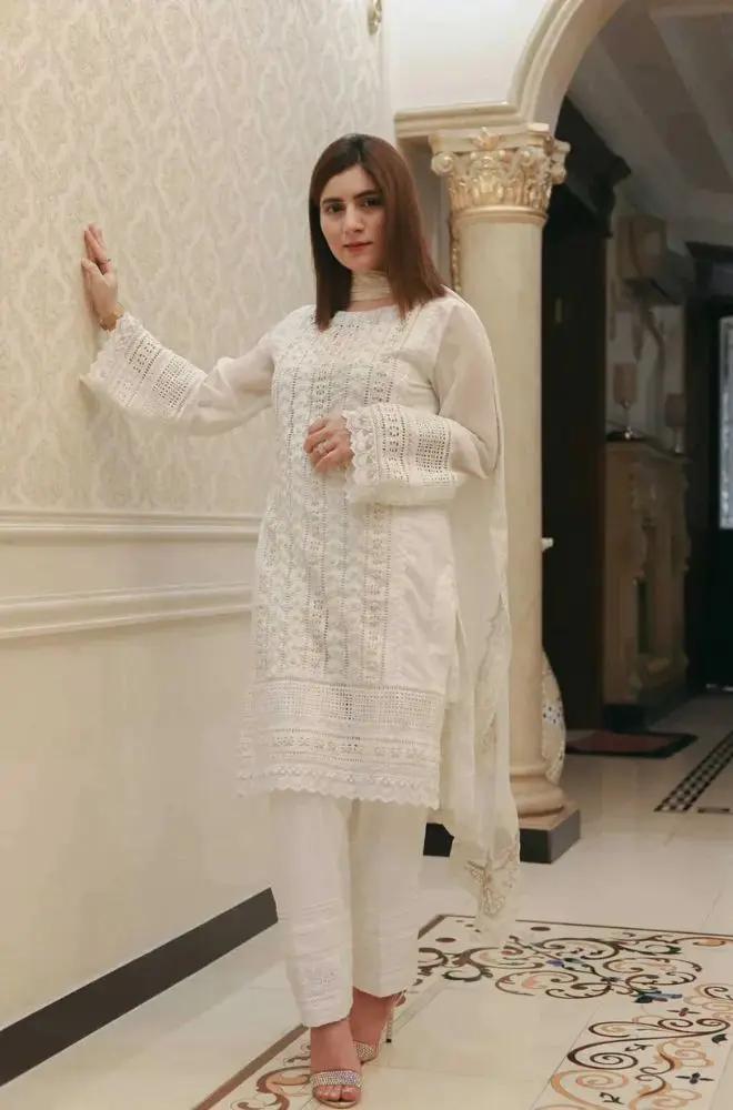 Nisa - 3PC Lawn Chicken Kari Embroidered Shirt with Self Embroidered Dupatta and Lawn Trousers - RF0714 royalpret