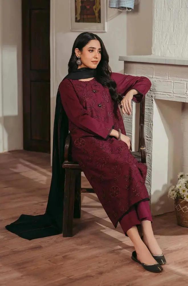 Nishat - 3PC Unstitched Dhanak Embroidered Shirt with Embroidered Dhanak Shawl - RF1298 royalpret