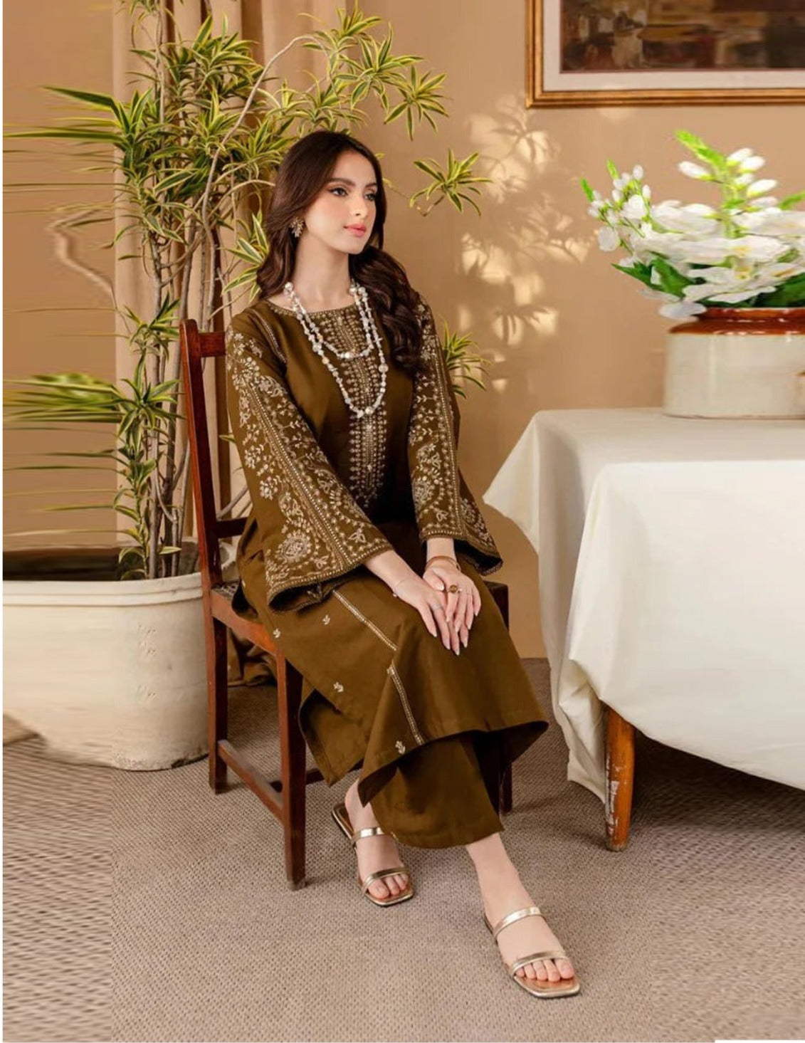 Batik - 2PC Lawn Embroidered Shirt with Plain Trouser (Unstitched) - RF1356
