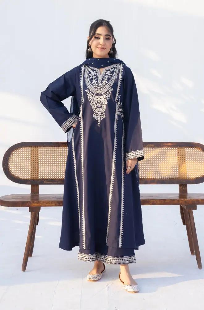 Rozana - 3PC Lawn Embroidered Shirt with Embroidered Chiffon Dupatta (Unstitched) - RF1329 royalpret