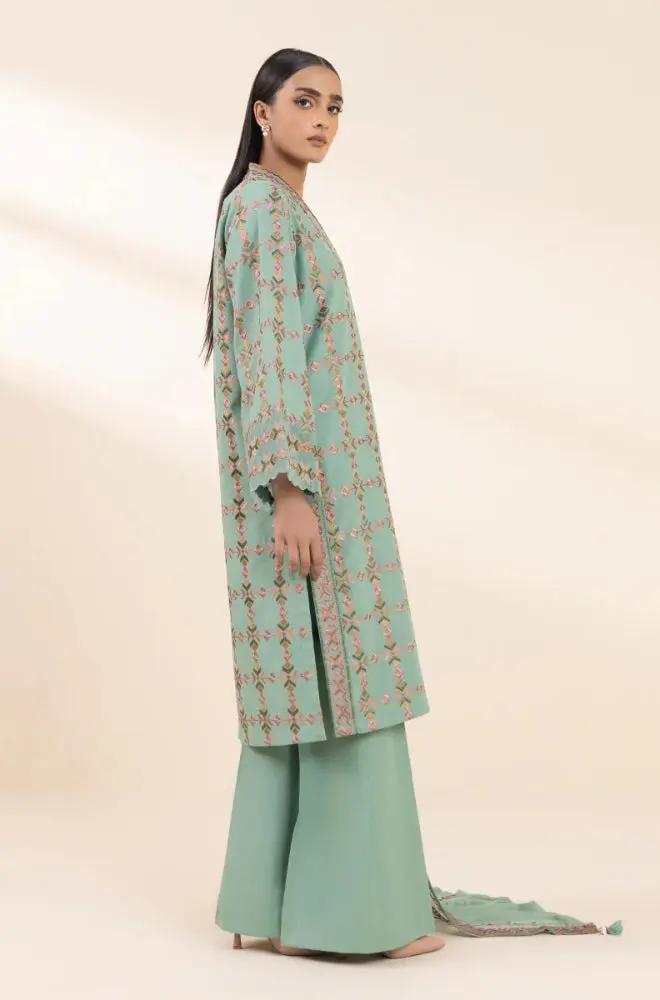 Sapphire - 3PC Unstitched Dhanak Embroidered Shirt with Dhanak Embroidered Dupatta - RF1293 royalpret
