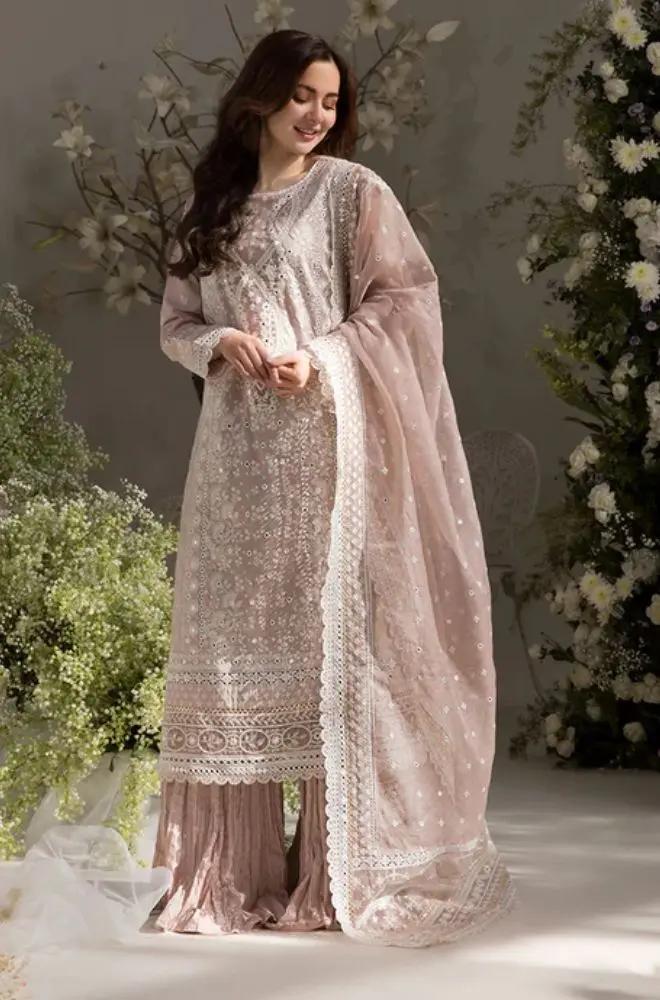 Sobia Nazir - 3PC Lawn Embroidered Shirt with Embroidered Organza Dupatta (Unstitched) - RF1355 royalpret
