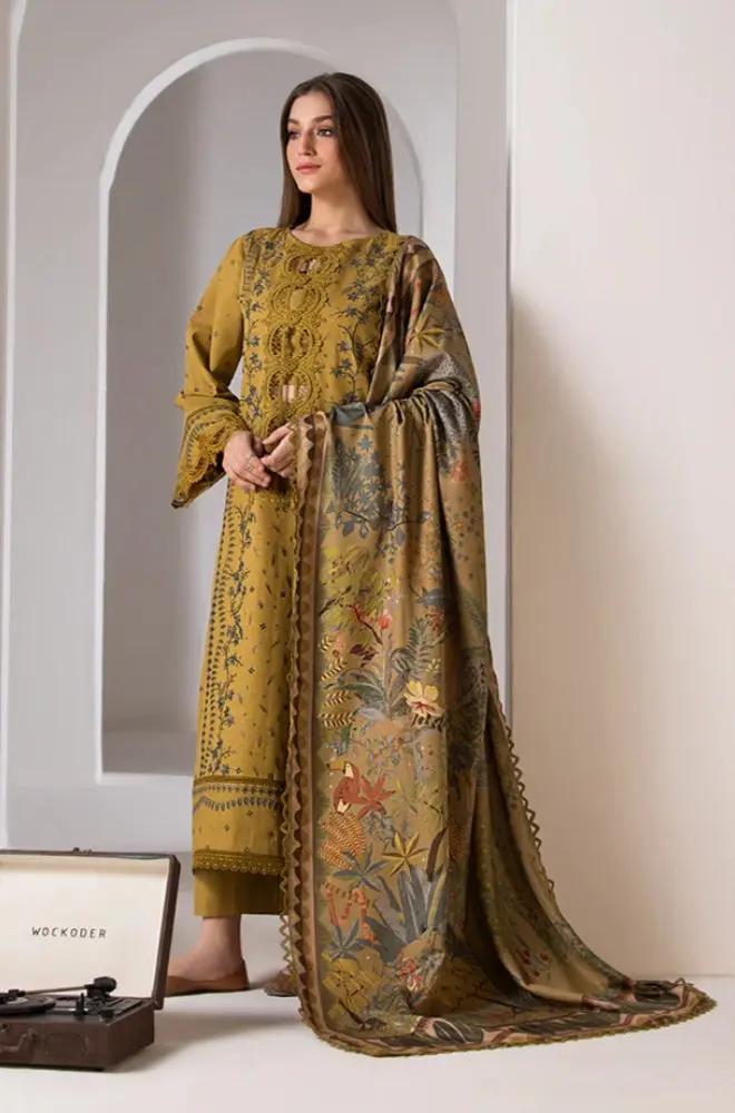 Sobia Nazir - 3PC Unstitched Dhanak Embroidered Shirt with Printed Dupatta - RF1299 royalpret