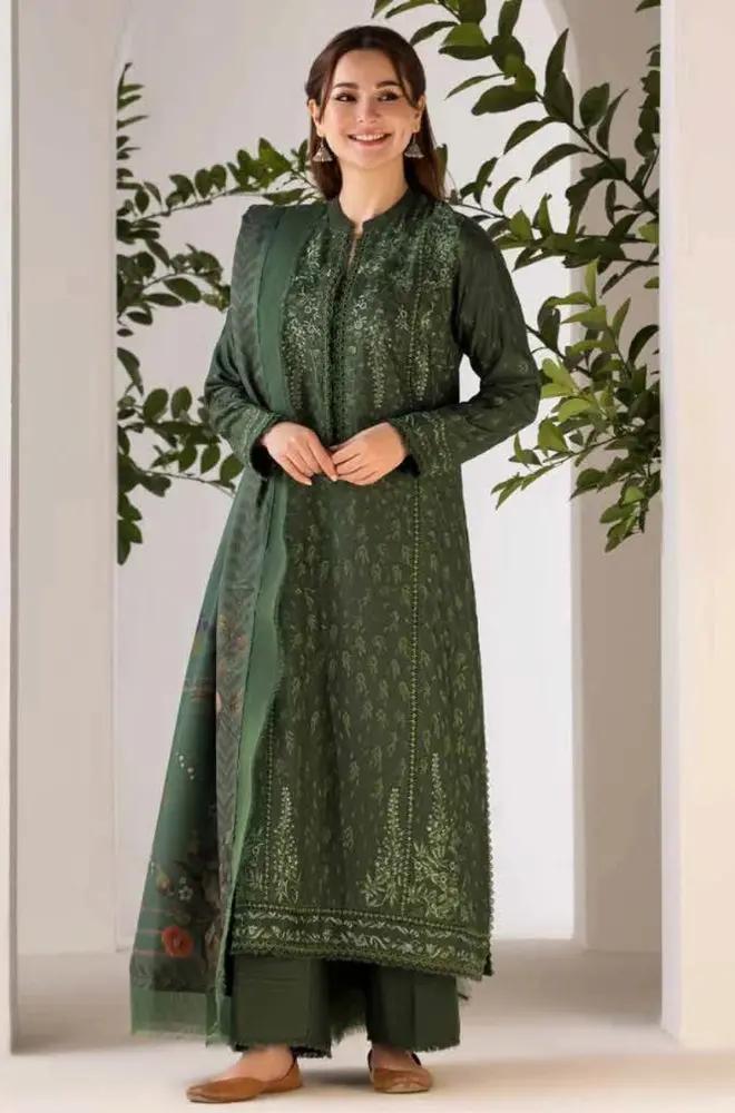 Sobia Nazir - 3PC Unstitched Dhanak Embroidered Shirt with Printed Shawl - RF1301 royalpret