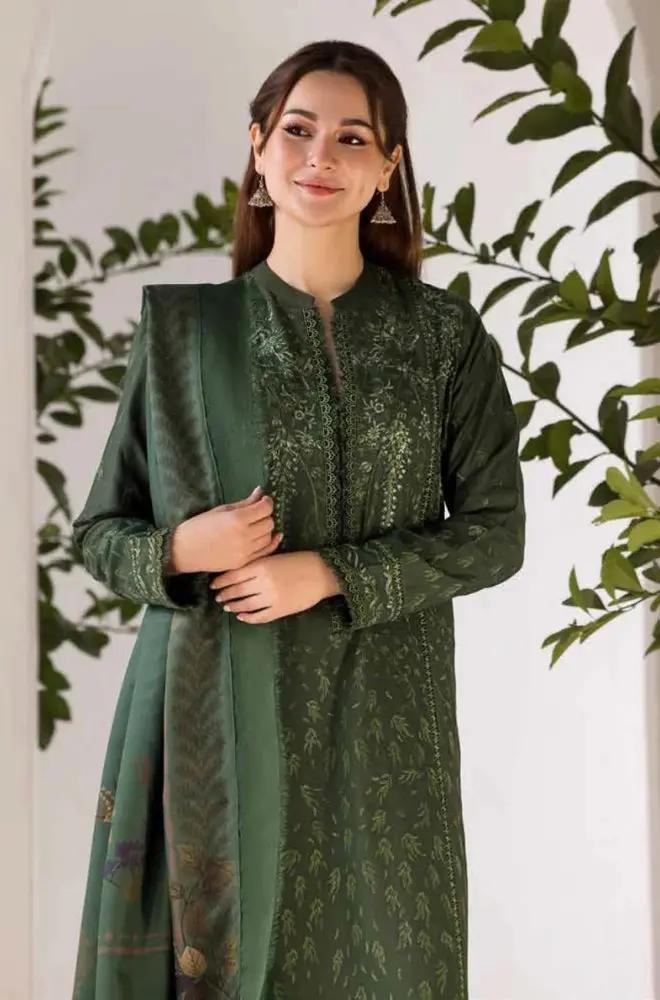 Sobia Nazir - 3PC Unstitched Dhanak Embroidered Shirt with Printed Shawl - RF1301 royalpret