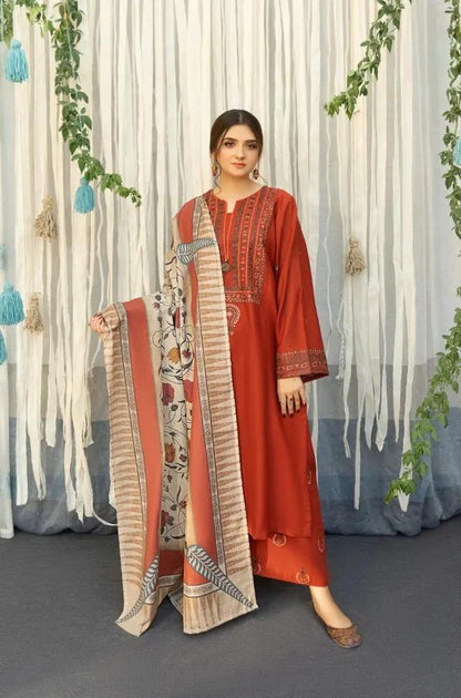 URGE - 3PC Unstitched Khaddar Embroidered Shirt with Digital Printed Dupatta and Embroidered Trouser- RF1140 royalpret