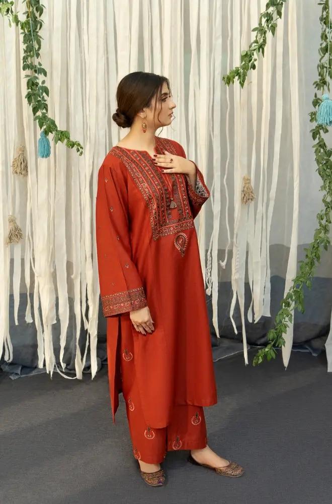 URGE - 3PC Unstitched Khaddar Embroidered Shirt with Digital Printed Dupatta and Embroidered Trouser- RF1140 royalpret