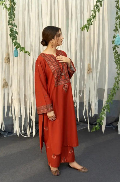 URGE - 3PC Unstitched Khaddar Embroidered Shirt with Digital Printed Dupatta and Embroidered Trouser- RF1140 royalpret