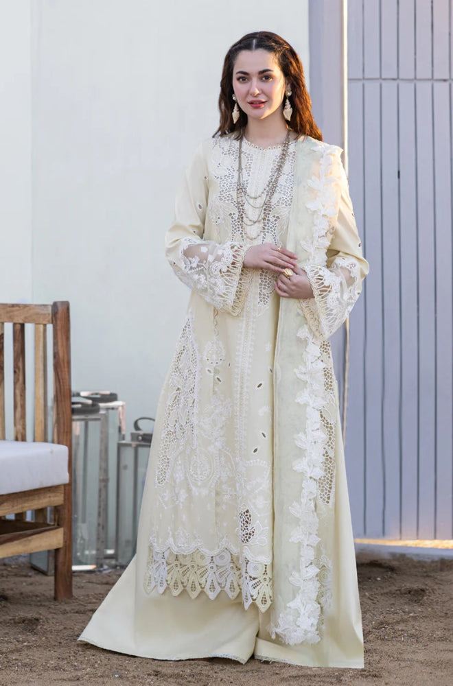 Qalamkaar - 3PC Lawn Embroidered Shirt with Printed and Embroidered Khadi Net Dupatta (Unstitched)- RF1041
