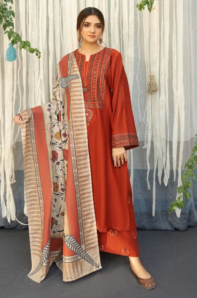 URGE - 3PC Lawn Embroidered Shirt with Printed Slub Net Dupatta - RF0999