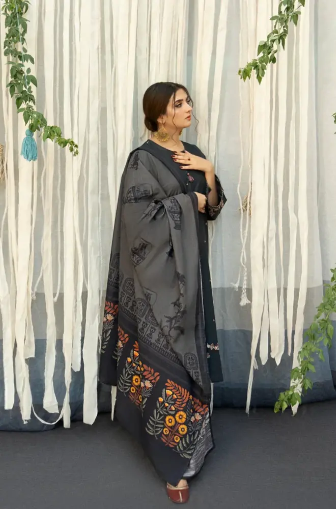 Urge - 3PC Unstitched Dhanak Embroidered Shirt with Printed Wool Shawl and Embroidered Trousers- RF1131 royalpret