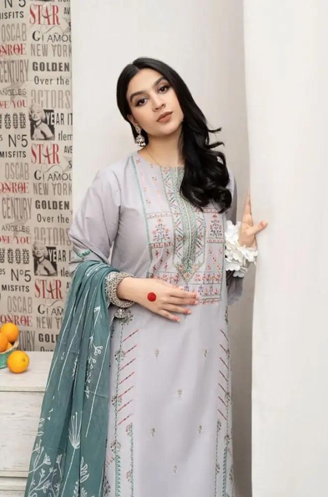 Urge - 3PC Unstitched Dhanak Embroidered Shirt with Printed Pashmina Shawl and Embroidered Trouser - RF1186 royalpret