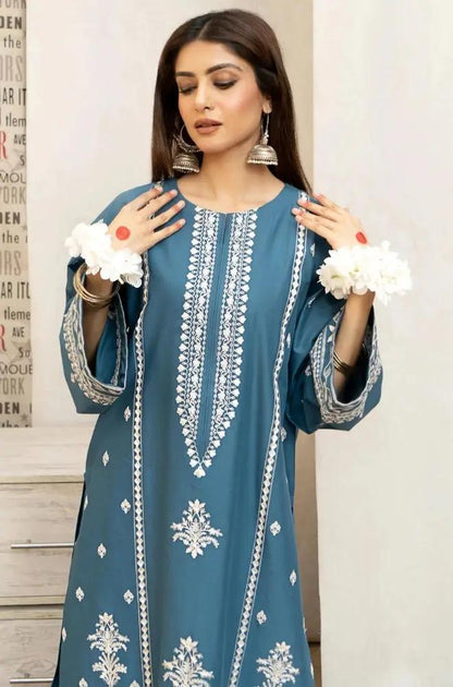 Urge - 3PC Unstitched Embroidered Shirt with Digital Printed Dupatta and Embroidered Trousers - RF1223 Royal Pret
